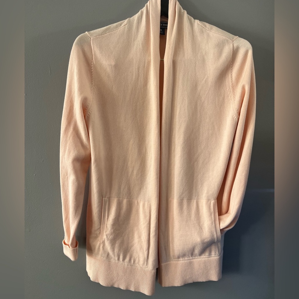 Peach Knit Cardigan Cotton Long sleeve Roll Hem Open Front Sweater Layering Top - Picture 10 of 10